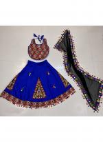 Art Silk Royal Blue Navratri Wear Kutchi Work Readymade Kids Lehenga Choli